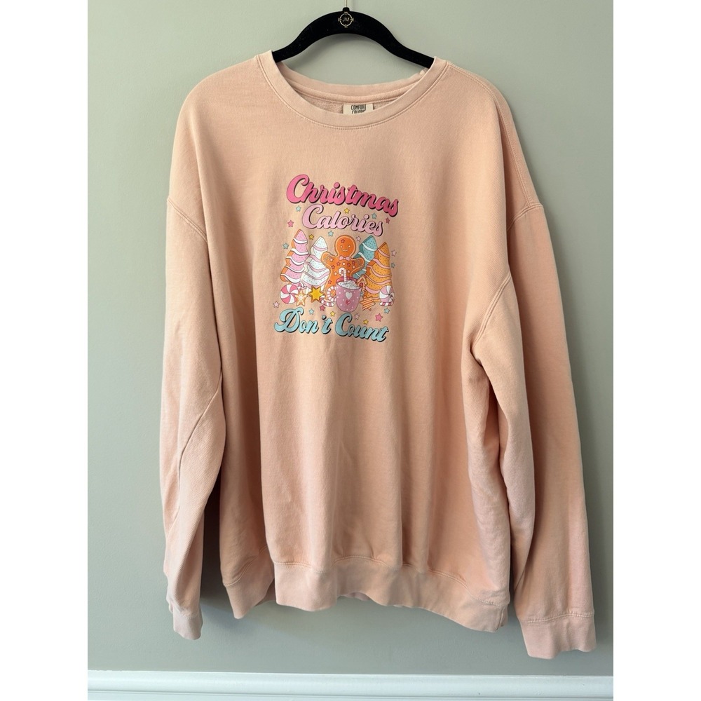 Christmas Sweatshirt Light Pink Women Size XL Comfort Colors